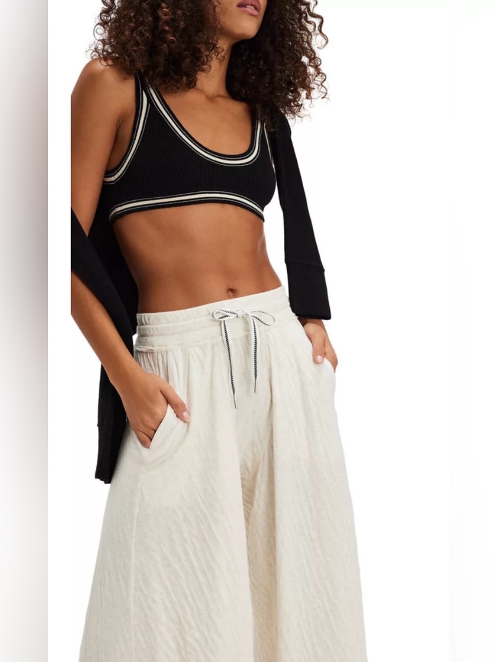 NWT FREE PEOPLE INTIMATELY WAIT A MINUTE WIDE LEG LOUNGE PANTS OATMEAL HEATHER - Picture 2 of 4